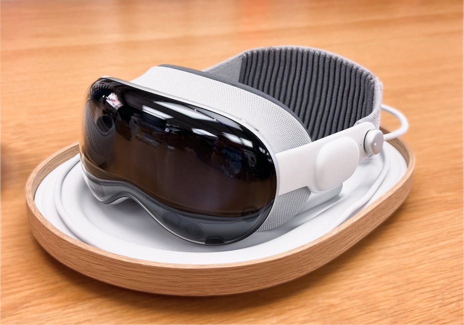 A sleek and modern virtual reality headset on a wooden surface. – Apple AI-Powered Glasses price