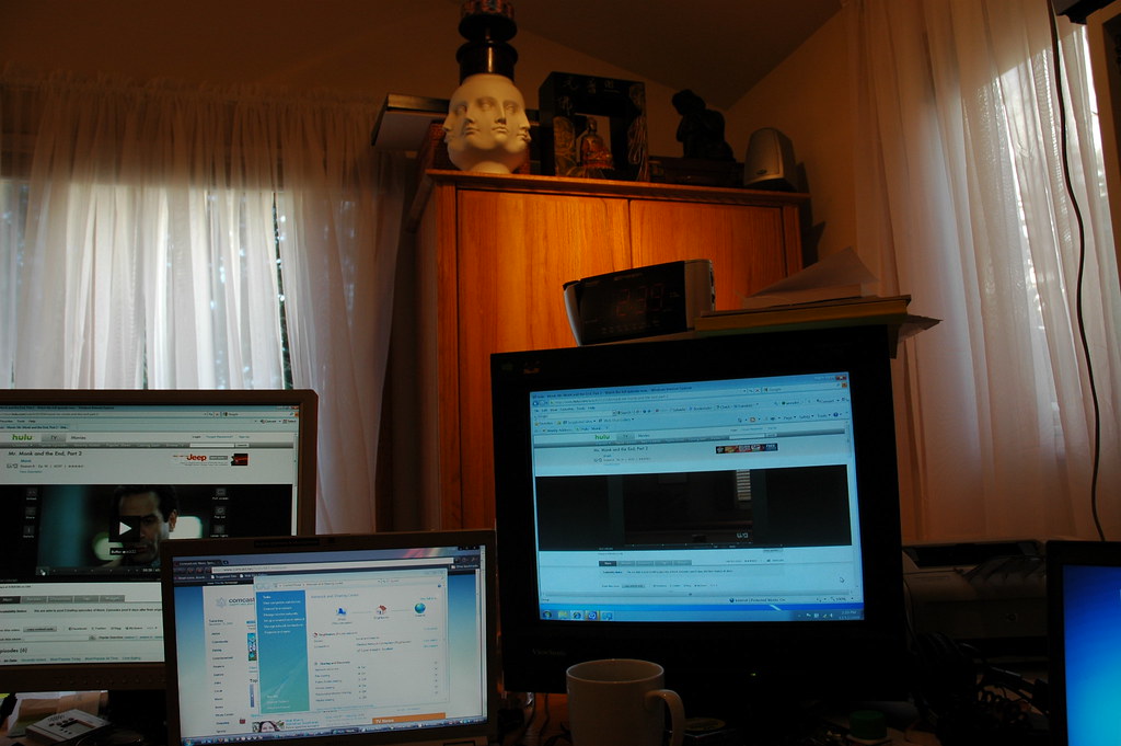 Home office computer monitors, Seattle, Washington, USA