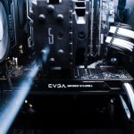 Detailed view of a contemporary gaming computer's components and cooling system.