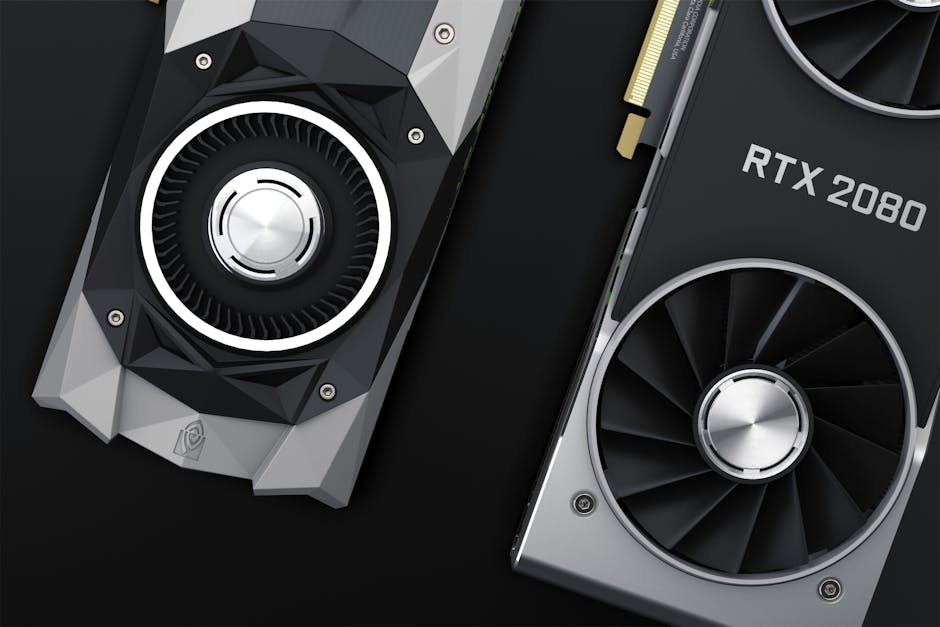 Close-up of two high-performance RTX 2080 graphics cards showcasing their sleek design and cooling fans.