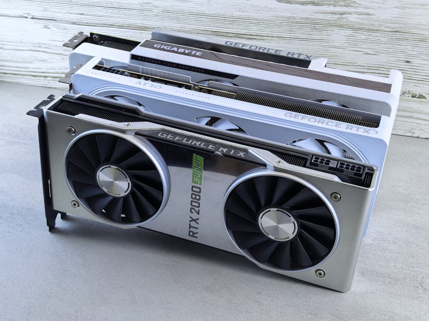 Three NVIDIA GeForce RTX graphics cards stacked on a surface, showcasing their sleek design and branding details. – best budget gpu 2026