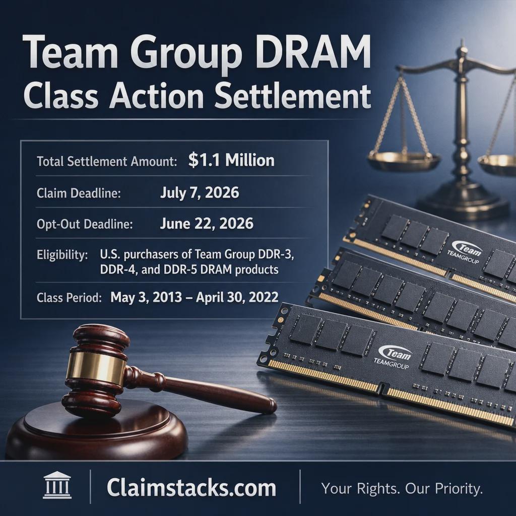 Team Group DRAM Settlement – Up to $150+ (No Proof Needed for up to 5 Units), Deadline August 2026 – Team Group DRAM Settlement