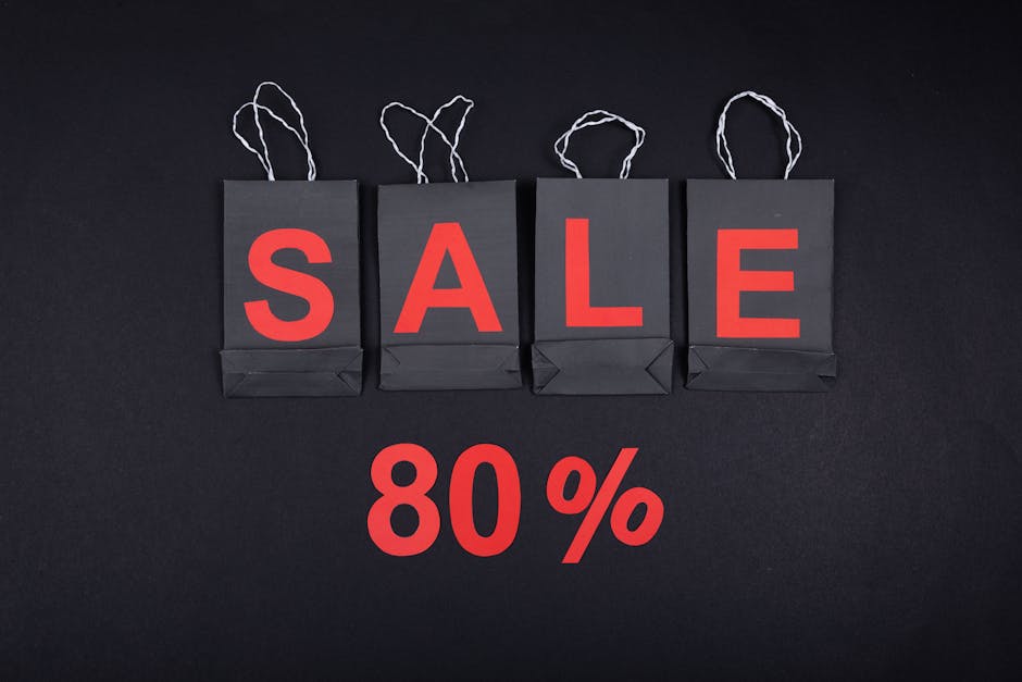 Highlighting a sale with 80% discount using black shopping bags and bold red text. – used gpu sale discount