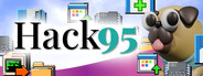 Hack 95 logo, colorful pixelated graphics, cartoon dog character