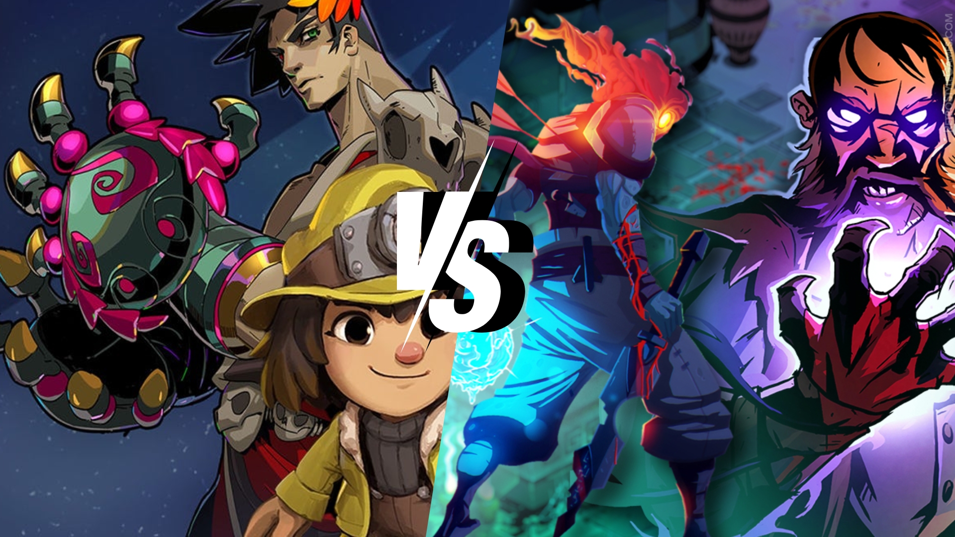 Two characters from a video game, one on left holding a shield and the other on right with a staff, in a fantasy setting