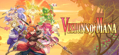 Colorful fantasy game title and artwork featuring characters, magic, and a vibrant environment