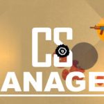 CS Manager logo, stylized text, and a background of colorful abstract shapes