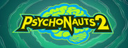 Psychonauts 2 logo, stylized graphic with a green and blue swirl background