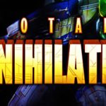 a computer screen displaying the title 'Total Annihilation' in bold, stylized letters