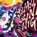 Colorful digital art featuring a character from Touhou Luna Nights, vibrant background with graffiti-style text and graphics