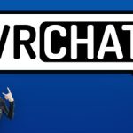 VRChat logo, avatars, and a chat interface